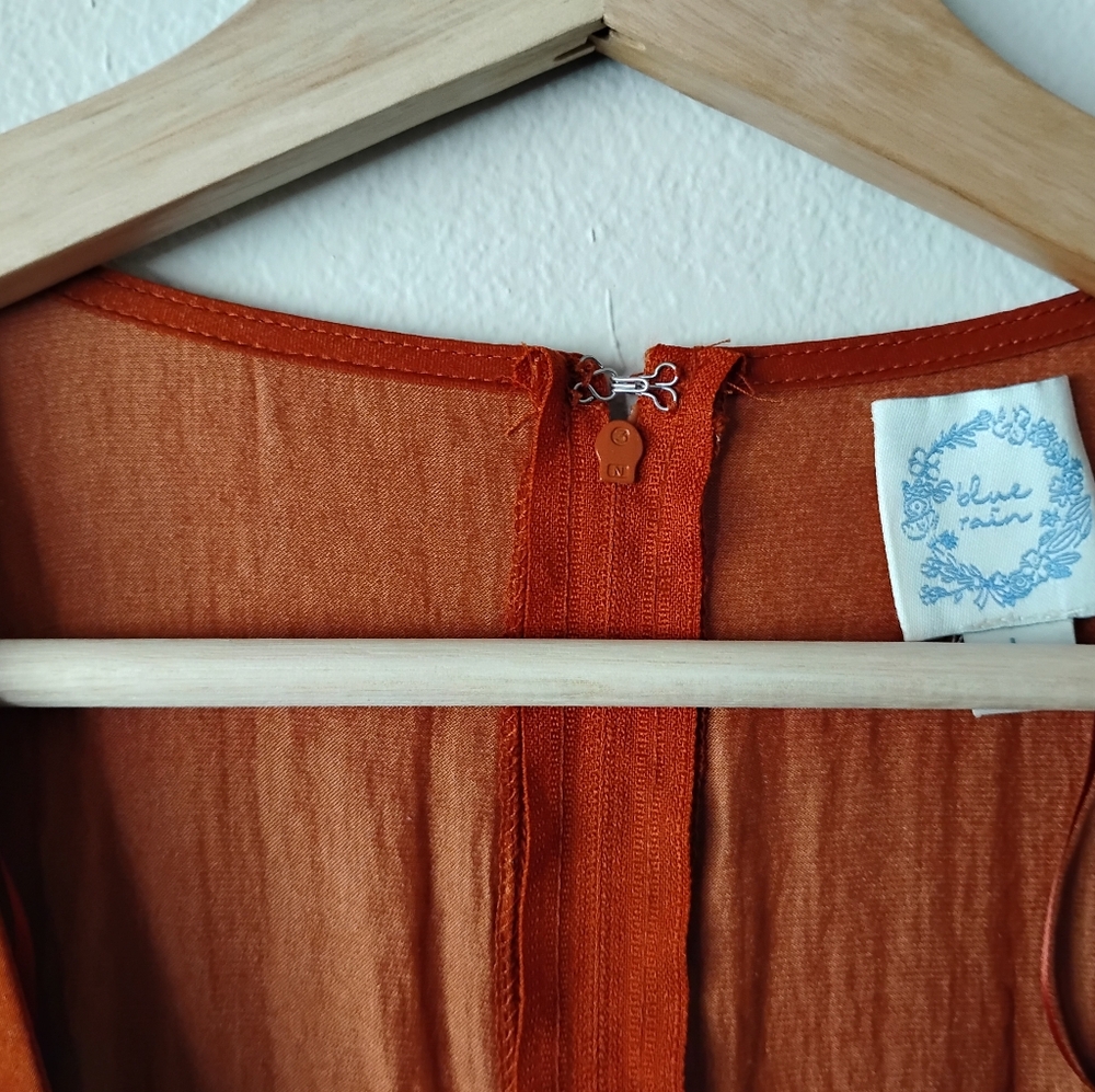 🍁🍂 Blue Rain Size L Rust High-Low Ruffle Dress - Picture 3 of 16
